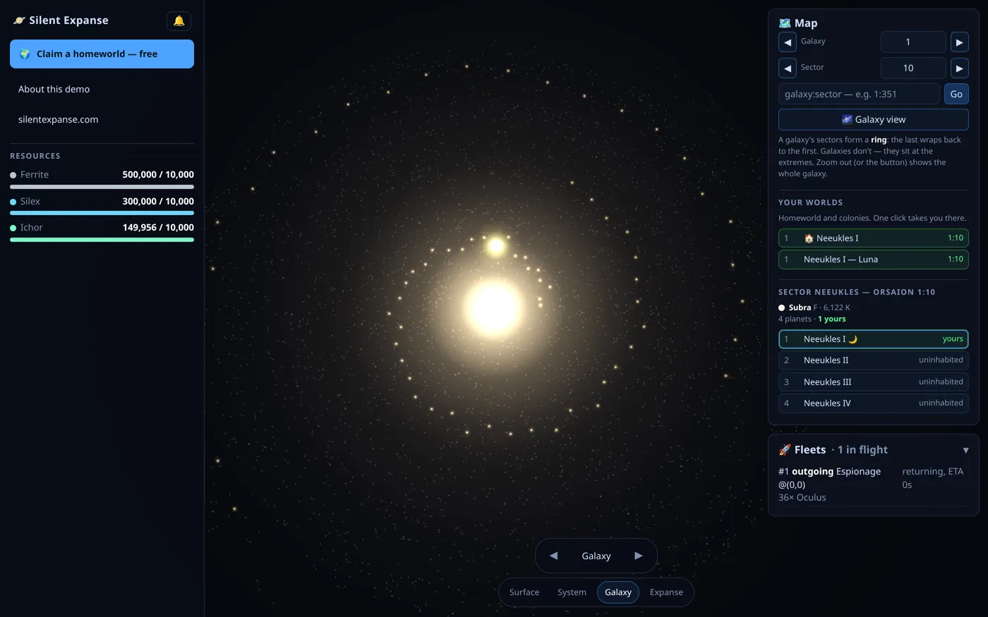 A galaxy seen from outside: a bright core and a scattered ring of points, most of them unresolved.