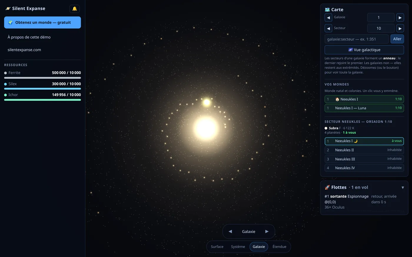 Une galaxie vue de l'extérieur : un cœur lumineux et un anneau épars de points, pour la plupart non résolus.