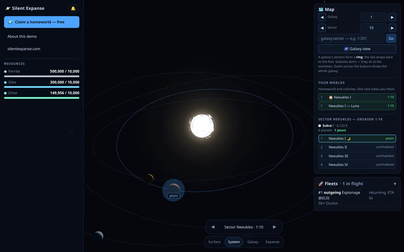 Worlds on inclined elliptical orbits around a white star, their paths drawn.