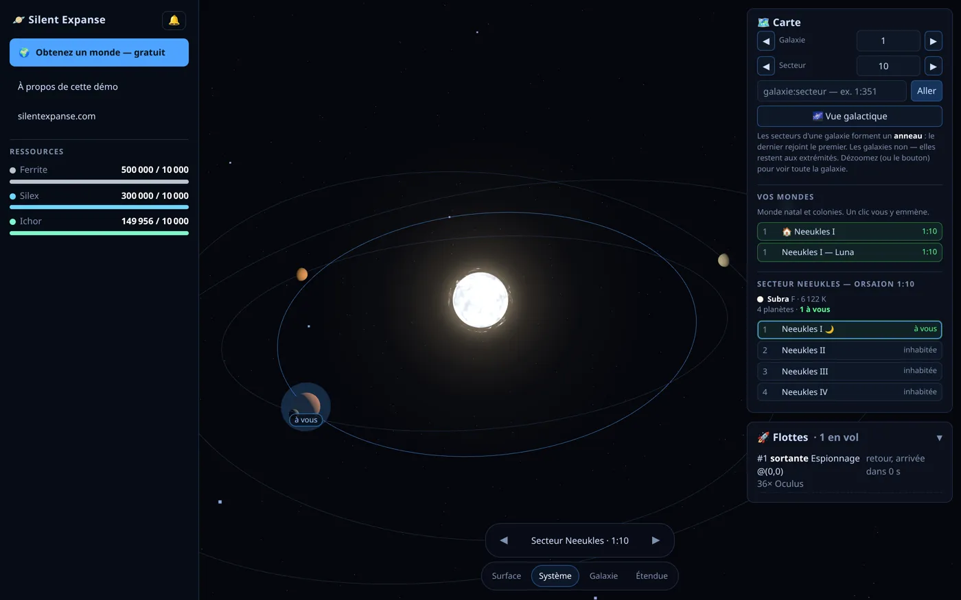 Des mondes sur des orbites elliptiques inclinées autour d'une étoile blanche, leurs trajectoires tracées.
